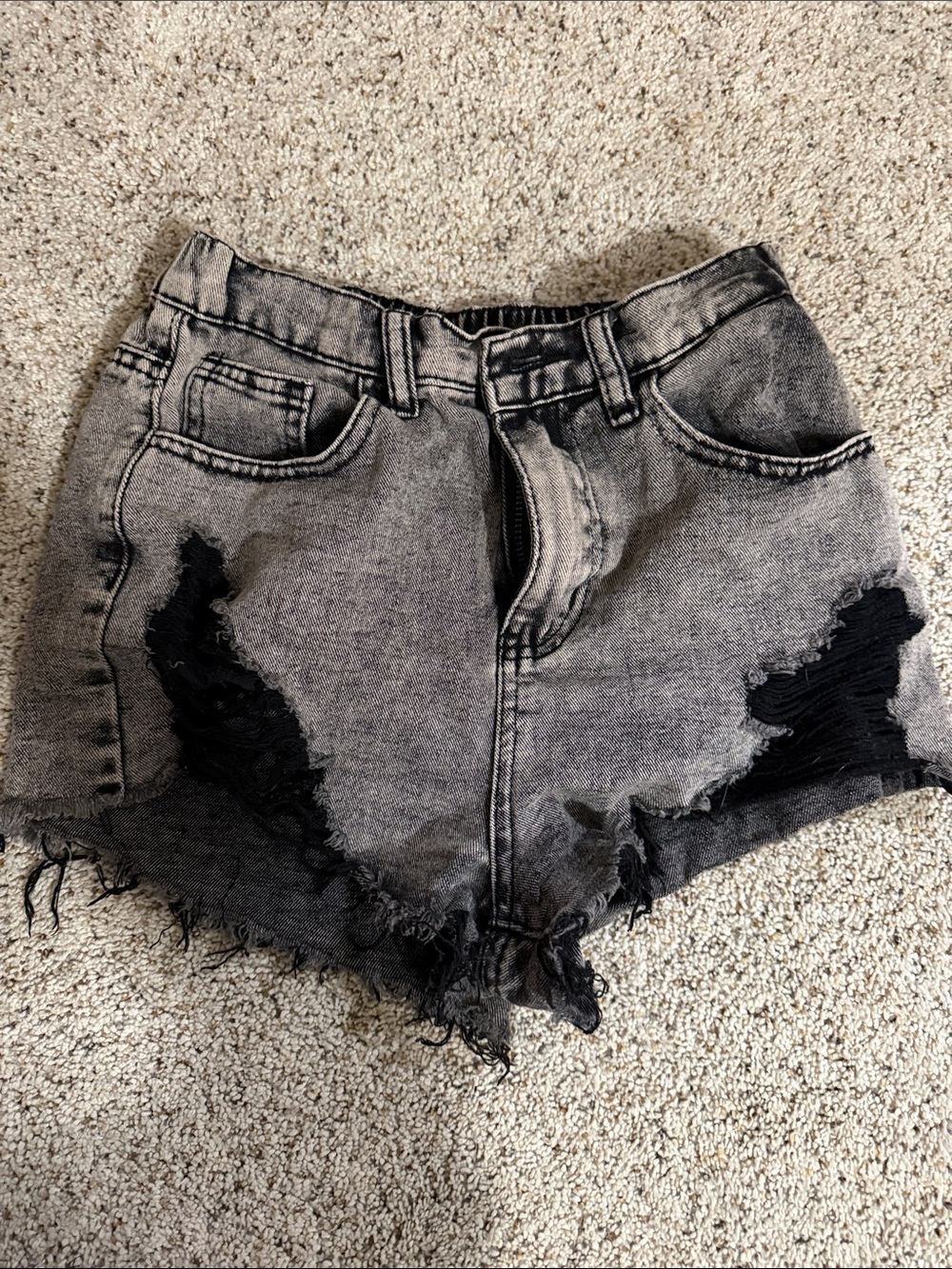 SHEIN Gray Washed Distressed Denim Shorts